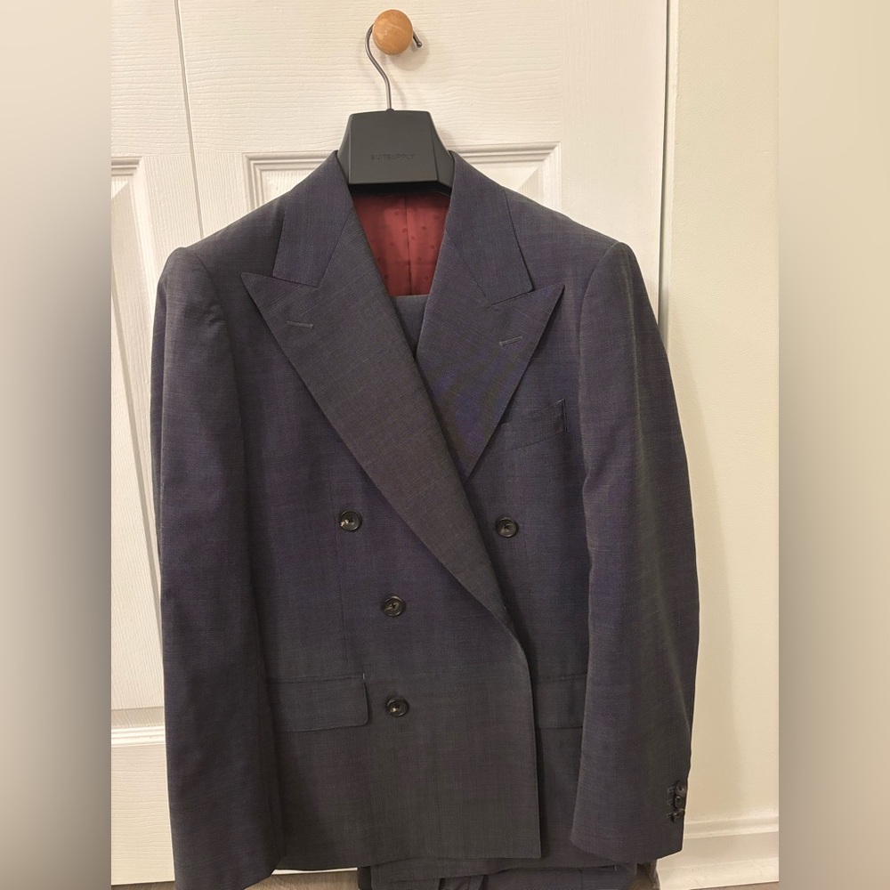 J PRESS Double Breasted Gray Suit, Slim Fit, 36s